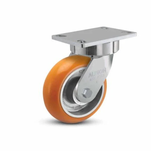 Albion Casters 6" x 2" USA Ergonomic Swivel Caster with MAX-Efficiency Orange Wheel & 6.25" x 4.5" Plate | High-Performance Mobility Solution - Model 38AN06228S Albion-Casters