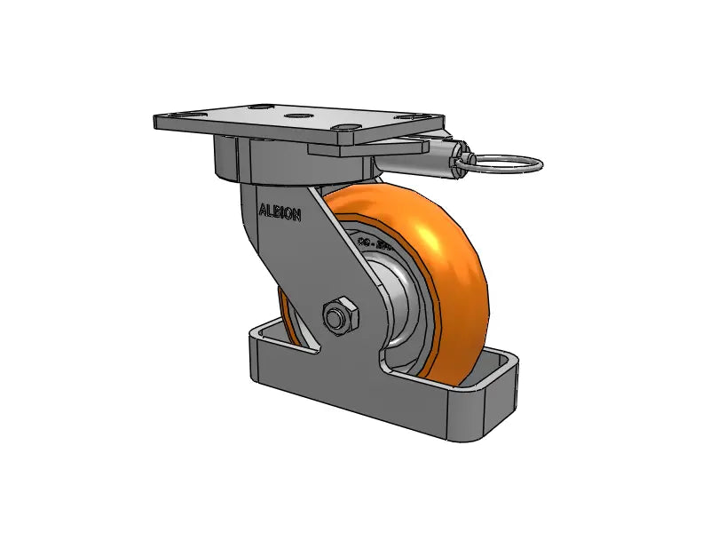 Albion Casters 6" x 2" Swivel Caster with MAX-Efficiency Orange Wheel, Toe Guard & Swivel Lock - 6.25" x 4.5" Plate | High-Performance Ergonomic USA Caster - Model 38AN06228SLTO -  | CasterHQ
