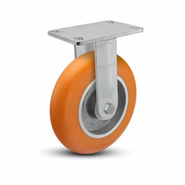 Albion Casters 8" x 2" Ergonomic Rigid Caster with MAX-Efficiency Orange Wheel and 6.25" x 4.5" Plate - Heavy Duty Performance for Industrial Use - Model 38AN08228R Albion-Casters