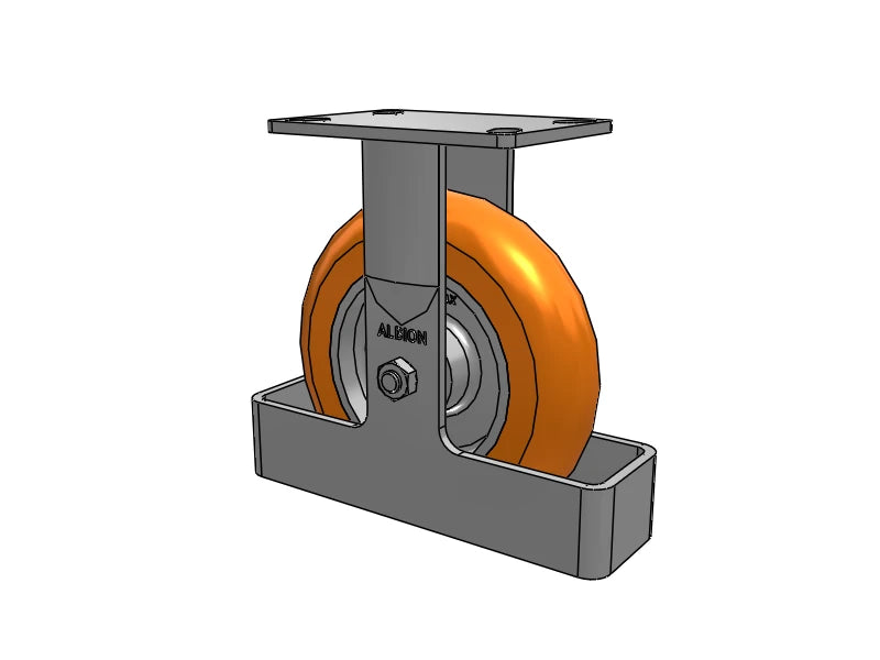 Albion Casters 8" x 2" Ergonomic Rigid Caster with 9.5" Overall Height, MAX-Efficiency Orange Wheel, Toe Guard, and 6.25" x 4.5" Plate - Model 38AN08228R01TO Albion-Casters