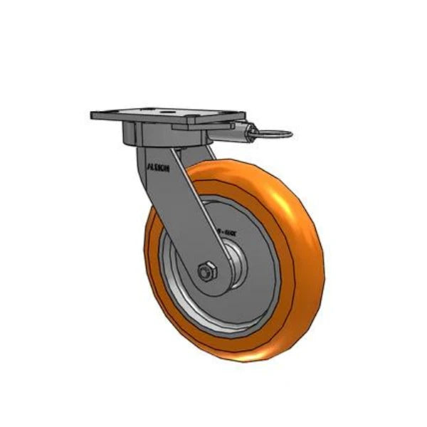 Albion Casters 10" x 2" Maintenance-Free Swivel Caster with MAX Efficiency Wheel, Swivel Lock, and 6.25" x 4.5" Plate - USA Made, 2500 lb Capacity Albion-Casters