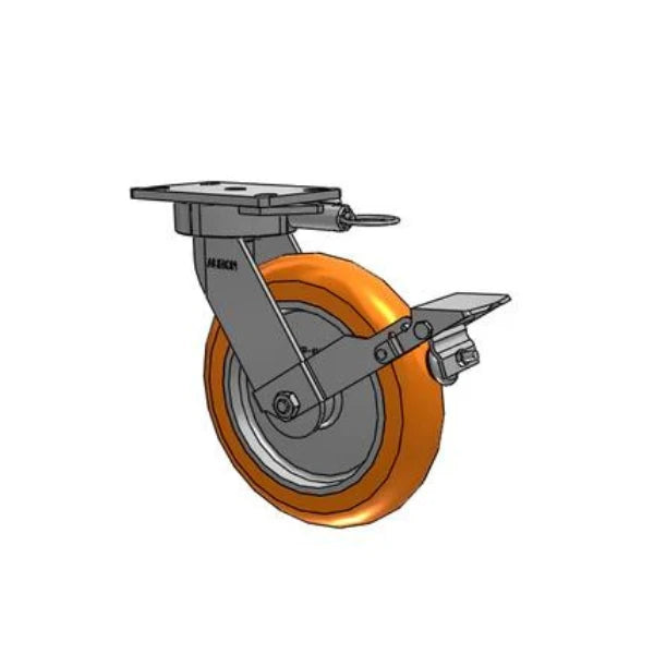 Albion Casters 10" x 2" Maintenance-Free Ergonomic Brake Caster with MAX Efficiency Wheel, Swivel Lock, and 6.25" x 4.5" Plate - USA Made, 2500 lb Capacity Albion-Casters
