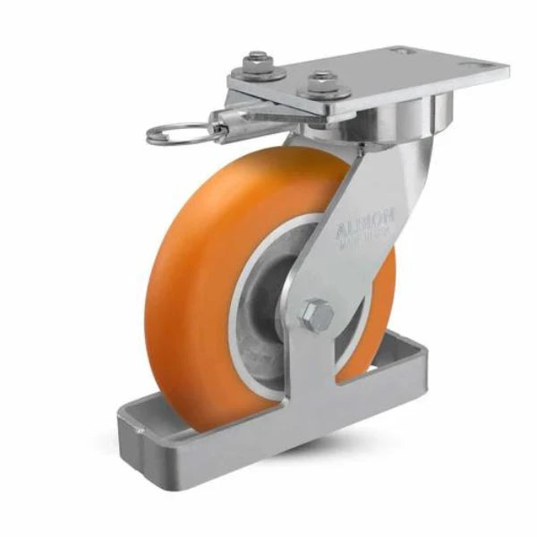 Albion Casters 10" x 2" Maintenance-Free Swivel Caster - USA Made with MAX Efficiency Wheel, Toe Guard, Swivel Lock, 6.25" x 4.5" Plate | 2500 lb Load Capacity Albion-Casters