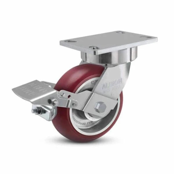 Albion Casters 6" x 2" USA Ergonomic Brake Caster with MAX-Efficiency Wheel & 6.25" x 4.5" Plate – High Performance Industrial Caster for Smooth Movement Albion-Casters