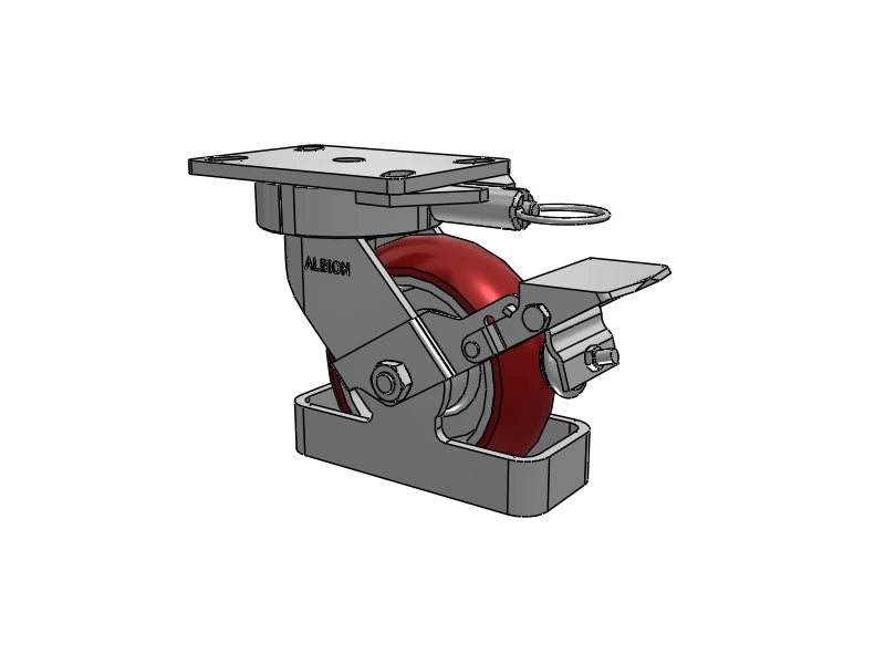 Albion Casters 6" x 2" USA Ergonomic Brake Caster with MAX-Efficiency Wheel, Toe Guard, Swivel Lock - 6.25" x 4.5" Plate, Model 38AX06228SLFBKTO Albion-Casters