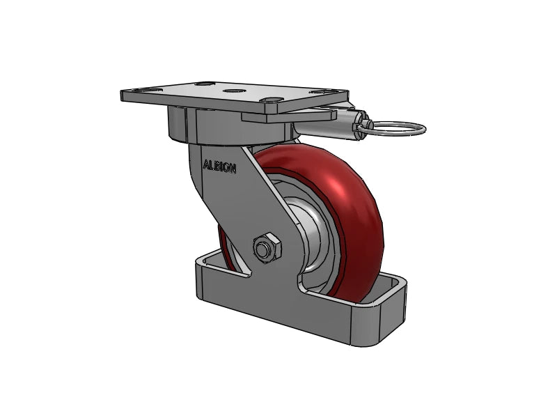 Albion Casters 6" x 2" USA Ergonomic Swivel Caster with MAX-Efficiency Wheel, Toe Guard, Swivel Lock, and 6.25" x 4.5" Plate - High Performance for Smooth Maneuverability and Load Stability Albion-Casters
