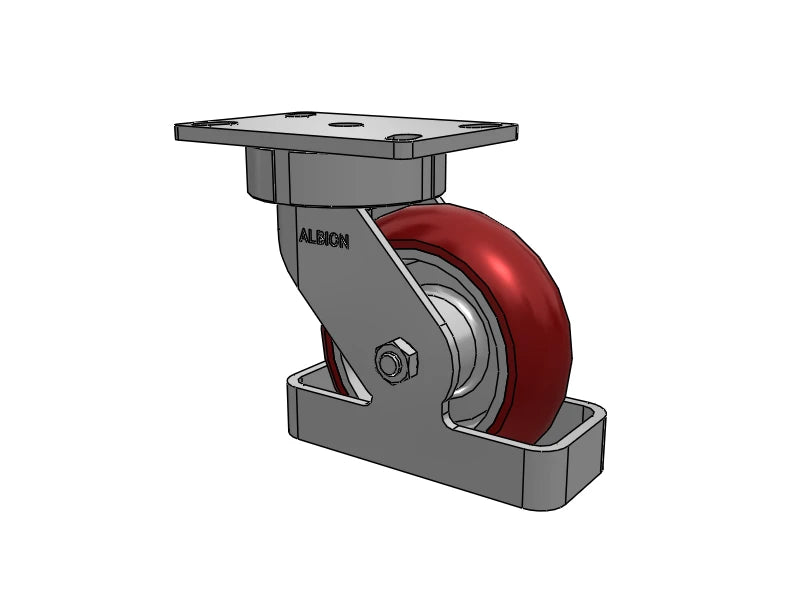 Albion Casters 6" x 2" USA Ergonomic Swivel Caster with MAX-Efficiency Wheel & Toe Guard - Heavy Duty 6.25" x 4.5" Plate | Model 38AX06228STO Albion-Casters