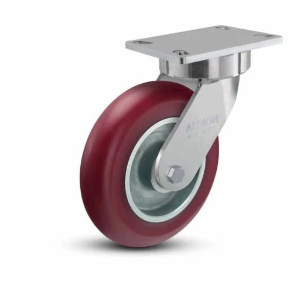 Albion Casters 8" x 2" USA Ergonomic Swivel Caster with MAX-Efficiency Wheel and 6.25" x 4.5" Plate - 9.5" Overall Height, Model 38AX08228S01 Albion-Casters