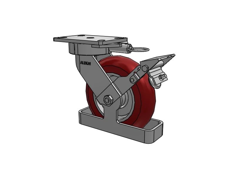 Albion Casters 8" x 2" USA Ergonomic Brake Caster with MAX-Efficiency Wheel, Toe Guard, Swivel Lock, 9.5" Overall Height, and 6.25" x 4.5" Plate - Model 38AX08228S01LFBKTO Albion-Casters