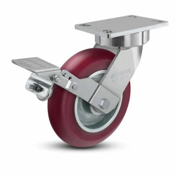 Albion Casters 10" x 2" Maintenance-Free USA Ergonomic Brake Caster - MAX Efficiency Wheel, 2500 lb Load Capacity, 6.25" x 4.5" Plate - Model 38AX10228SFBK Albion-Casters