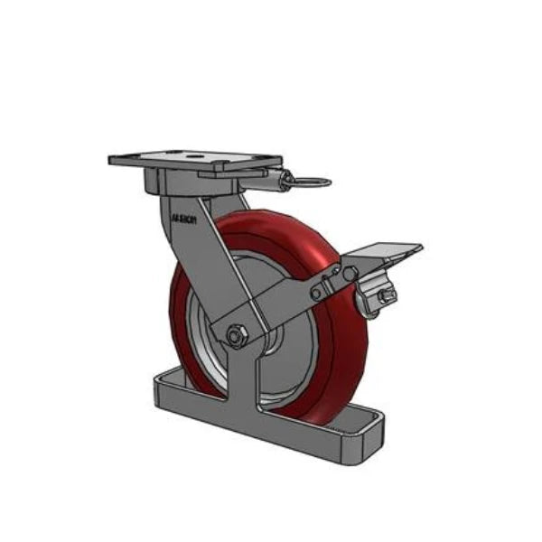 Albion Casters 10" x 2" Maintenance-Free USA Ergonomic Brake Caster with MAX Efficiency Wheel, Toe Guard, Swivel Lock, and 6.25" x 4.5" Plate - 2500 lb Capacity Albion-Casters