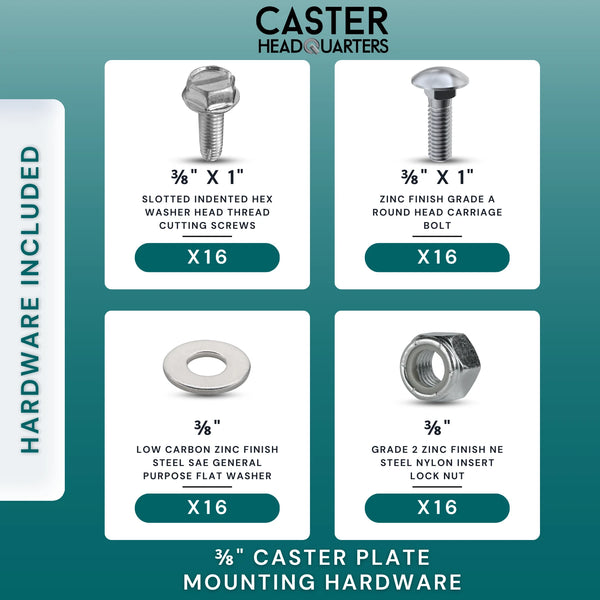 3/8" Caster Plate Mounting Hardware Combo Pack - 16 Pieces of Each CasterHQ
