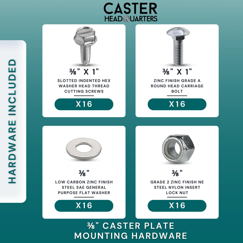 3/8" Caster Plate Mounting Hardware Combo Pack - 16 Pieces of Each CasterHQ