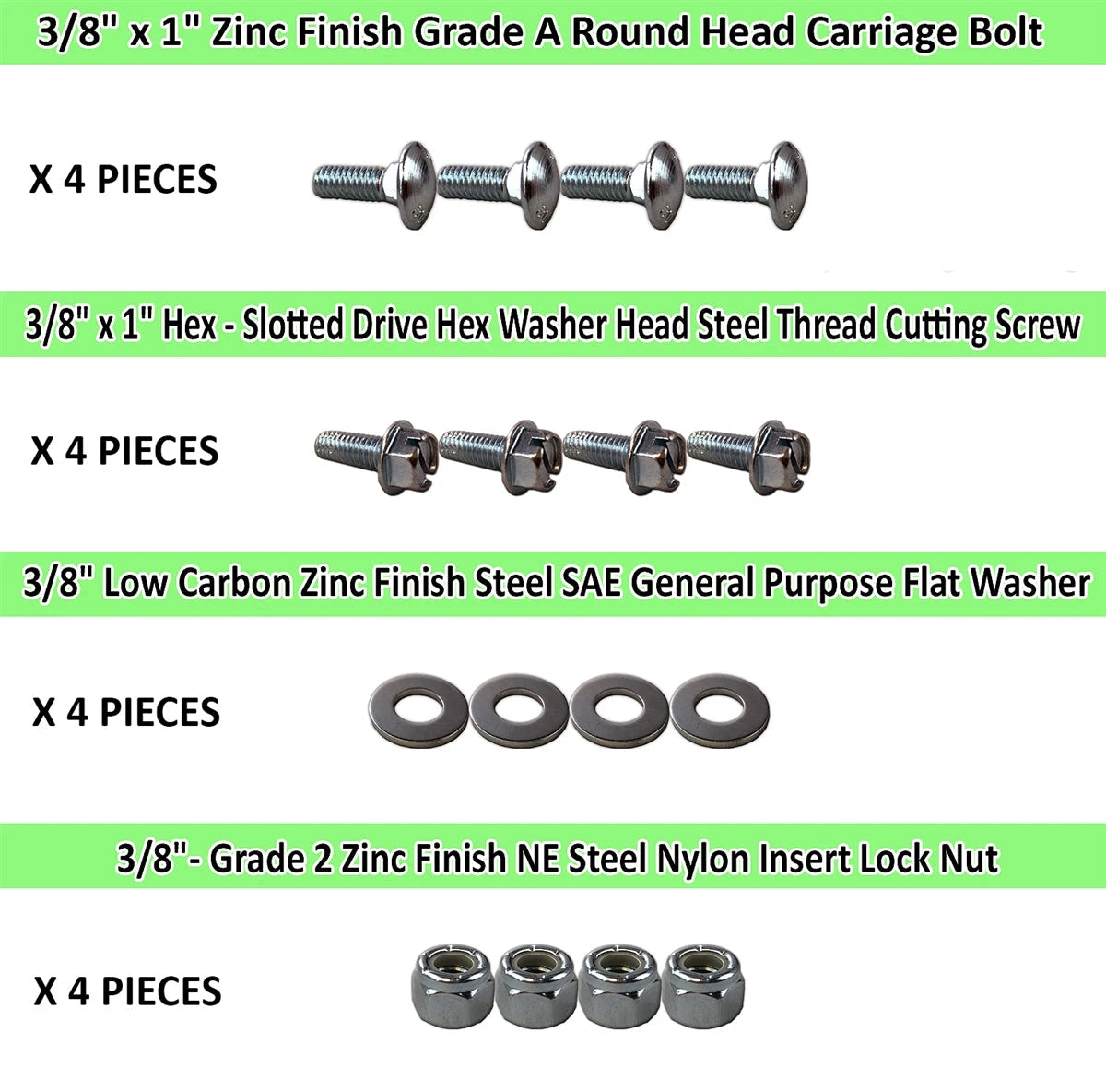 3/8" Caster Plate Mounting Hardware Combo Pack - 4 Pieces of Each CasterHQ