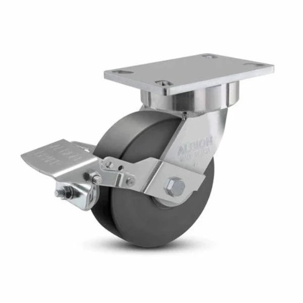 Albion Casters 6" x 2" Ergonomic Brake Caster with Heavy-Duty Nylon Wheel and 6.25" x 4.5" Plate - USA Made, High Load Capacity for Industrial Applications (38NX06228SFBK) Albion-Casters