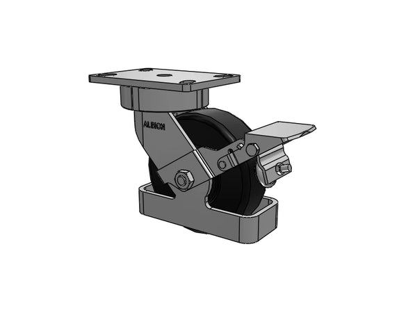 Albion Casters 6" x 2" USA Ergonomic Brake Caster with Heavy-Duty Nylon Wheel, Toe Guard, and 6.25" x 4.5" Plate - Model 38NX06228SFBKTO Albion-Casters