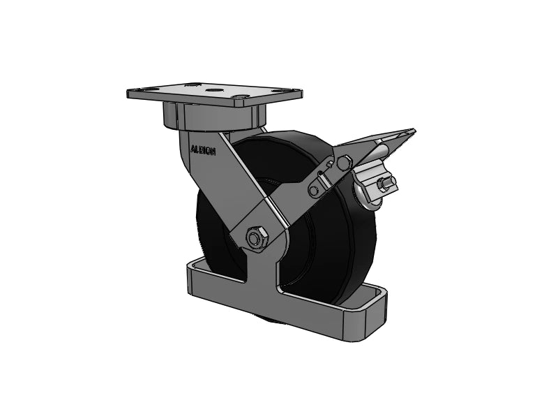 Albion Casters 8" x 2" Ergonomic Brake Caster with HD Nylon Wheel, Toe Guard & 6.25" x 4.5" Plate - 9.5" Overall Height, Model 38NX08228S01FBKTO | Heavy-Duty Industrial Caster for Enhanced Maneuverability and Safety Albion-Casters