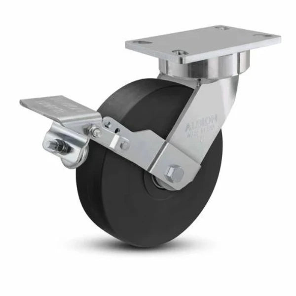 Albion Casters 8" x 2" USA Ergonomic Brake Caster with High-Density Nylon Wheel & 6.25" x 4.5" Plate - Model 38NX08228SFBK Albion-Casters