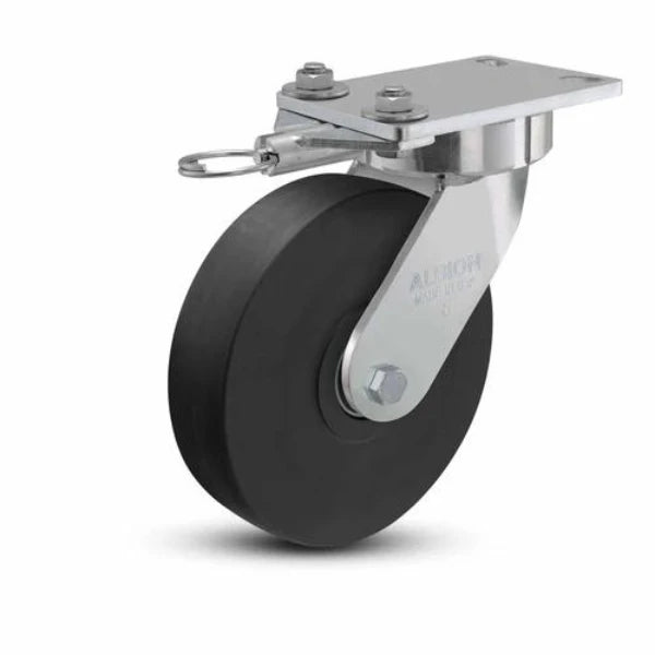 Albion Casters 8" x 2" USA Ergonomic Swivel Caster with Heavy-Duty Nylon Wheel, Swivel Lock, and 6.25" x 4.5" Plate – Model 38NX08228SL Albion-Casters