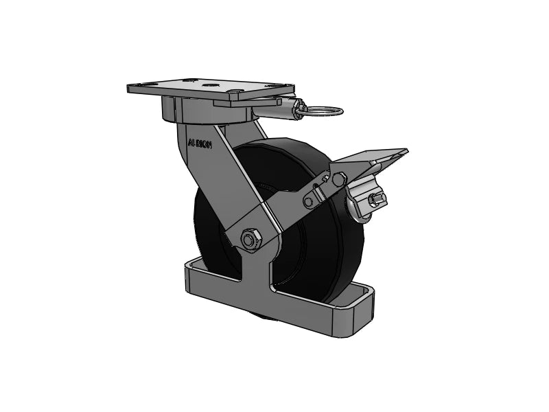 Albion Casters 8" x 2" USA Ergonomic Brake Caster with HD Nylon Wheel, Swivel Lock, Toe Guard & 6.25" x 4.5" Plate - Model 38NX08228SLFBKTO Albion-Casters