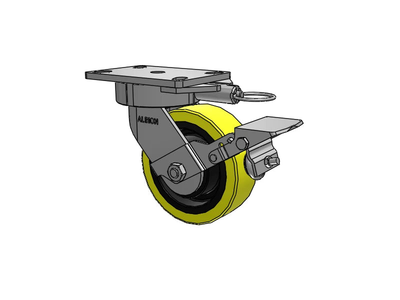 Albion Casters 6" x 2" USA Ergonomic Brake Caster - HD Poly-on-Iron Wheel, Swivel Lock, 6.25" x 4.5" Plate, Heavy-Duty Industrial Caster, Model 38PF06228SLFBK Albion-Casters
