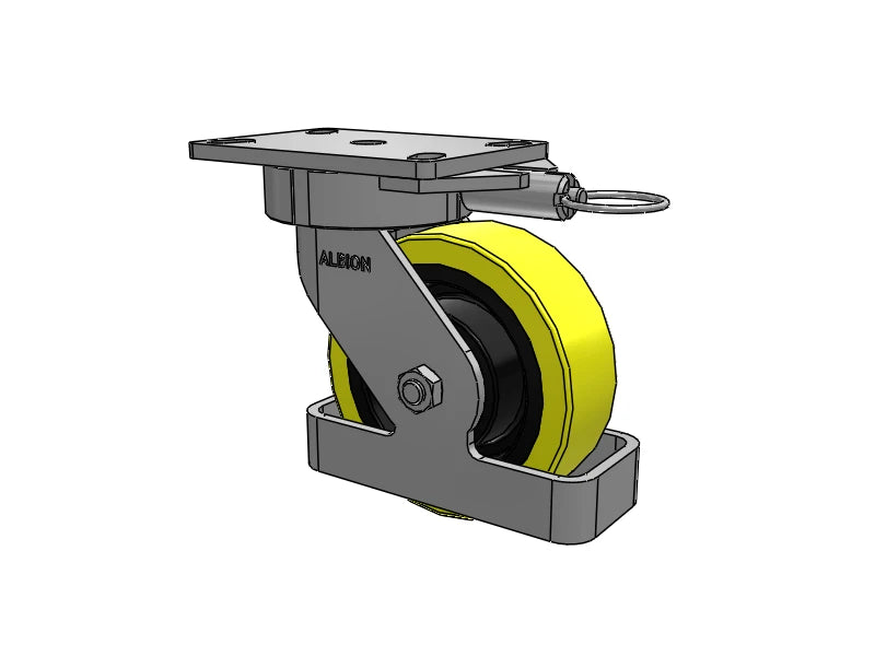 Albion Casters 6" x 2" Ergonomic Swivel Caster with HD Poly-on-Iron Wheel, Toe Guard & Swivel Lock – USA Made, 6.25" x 4.5" Plate - Model 38PF06228SLTO Albion-Casters