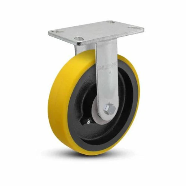 Albion Casters 8" x 2" Ergonomic Rigid Caster with High-Density Poly-on-Iron Wheel and 6.25" x 4.5" Plate - Model 38PF08228R for Heavy-Duty Industrial Use Albion-Casters