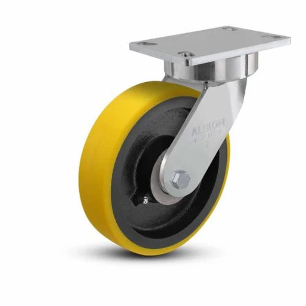 Albion Casters 8" x 2" USA Ergonomic Swivel Caster with HD Poly-on-Iron Wheel | 9.5" OAH, 6.25" x 4.5" Plate - Model 38PF08228S01 Albion-Casters