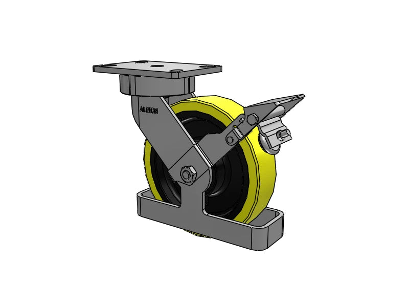 Albion Casters 8" x 2" Ergonomic Brake Caster with HD Poly-on-Iron Wheel and Toe Guard – 9.5" Overall Height, 6.25" x 4.5" Plate - Heavy-Duty USA Made Caster for Industrial Use (Model 38PF08228S01FBKTO) Albion-Casters