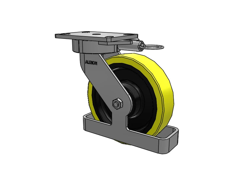 Albion Casters 8" x 2" Ergonomic Swivel Caster with HD Poly-on-Iron Wheel, Toe Guard & Swivel Lock - 6.25" x 4.5" Plate, 9.5" Overall Height - Model 38PF08228S01LTO Albion-Casters