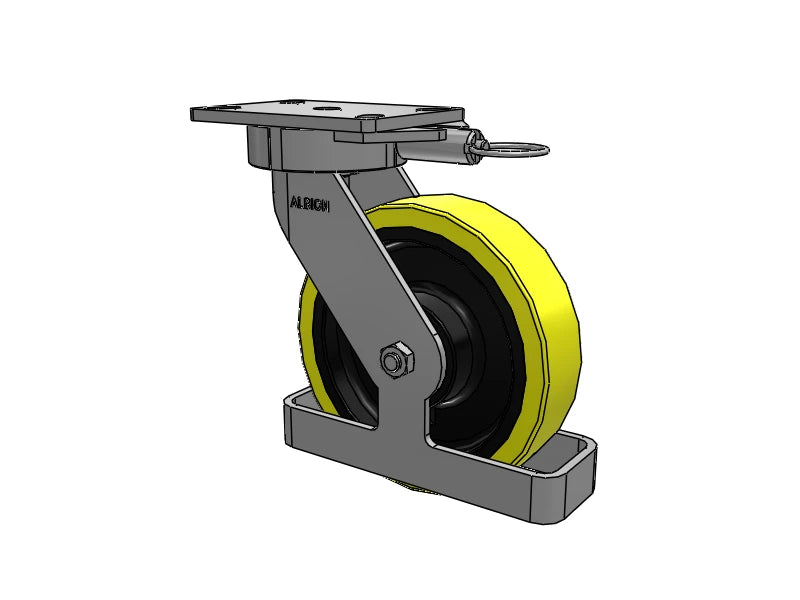 Albion Casters 8" x 2" USA Ergonomic Swivel Caster with HD Poly-on-Iron Wheel, Toe Guard, Swivel Lock, 6.25" x 4.5" Plate - Heavy-Duty Performance for Industrial Use Albion-Casters