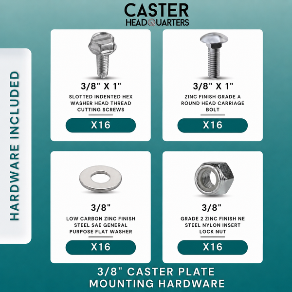 3/8"-16 Caster Mounting Hardware Kit — 16-Piece Pack for 1 Caster | CasterHQ