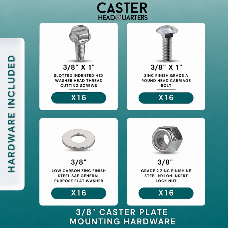 3/8"-16 Caster Mounting Hardware Kit — 16-Piece Pack for 1 Caster | CasterHQ