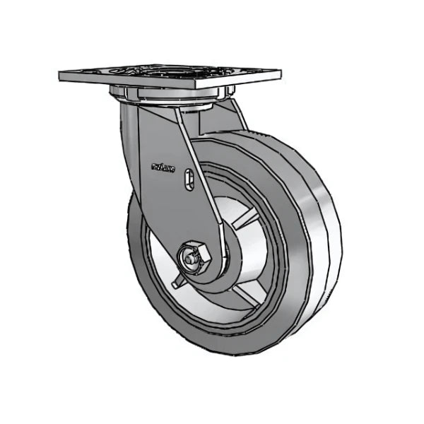 6"x2" Performa Grey Flat Rubber Roller Bearing Swivel Caster with 4"x4.5" Plate - Heavy-Duty, Soft Wheel, 600lb Capacity CasterHQ