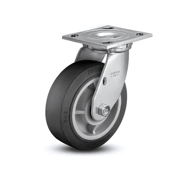 6"x2" Performa Black Flat Rubber Roller Bearing Caster with 4"x4.5" Plate - Heavy Duty, Smooth Rolling, 600 lb Capacity CasterHQ