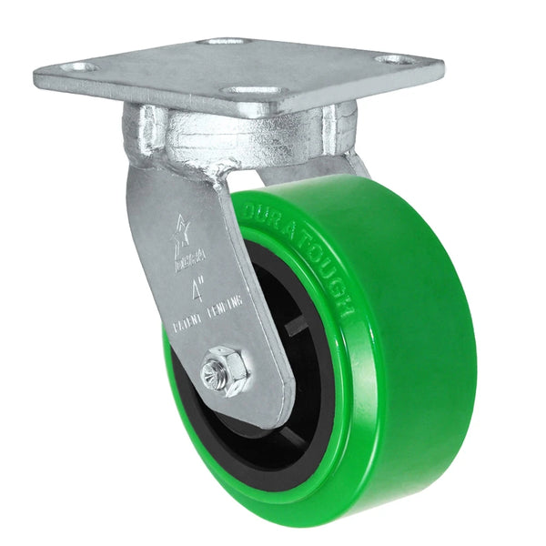 Kingpinless Heavy Duty 40 Series - 4" x 2" Polyurethane on Glass-filled Nylon - MU (10mm Thick Tread) Swivel Caster - 800 lb Capacity, Choose between Top Plate Size and bearing Durastar