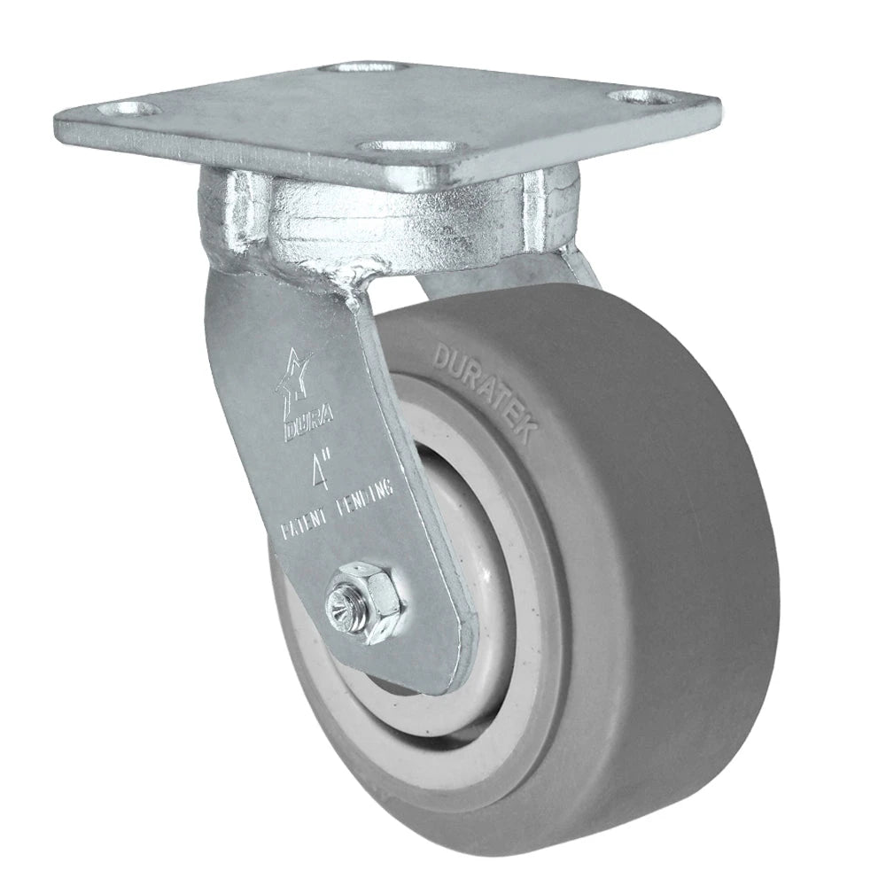Kingpinless Heavy Duty 40 Series - 4" x 2" Duratek High Tech Rubber Swivel Caster - 450 lb Capacity, Choose between Top Plate Size and bearing Durastar