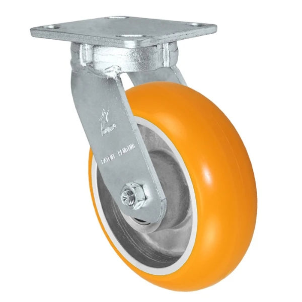 Kingpinless Heavy Duty 40 Series - 5" x 2" SIRIUS Polyurethane on Aluminum Swivel Caster - 1200 lb Capacity, Choose between Top Plate Size and bearing Durastar