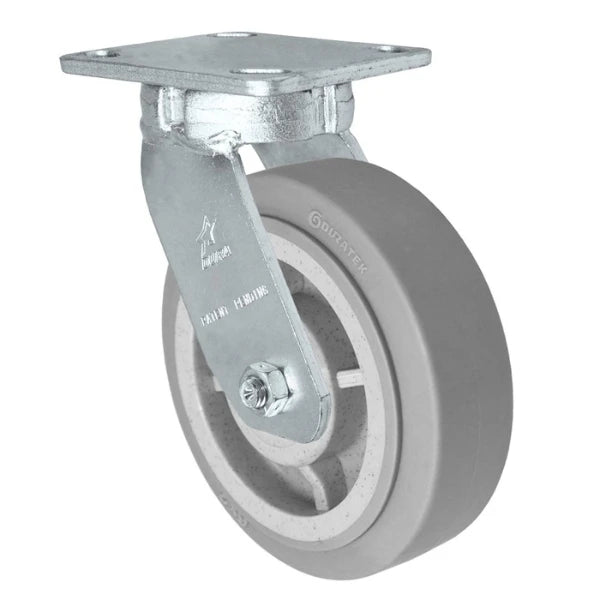 Kingpinless Heavy Duty 40 Series - 5" x 2" Duratek High Tech Rubber Swivel Caster - 500 lb Capacity, Choose between Top Plate Size and bearing Durastar