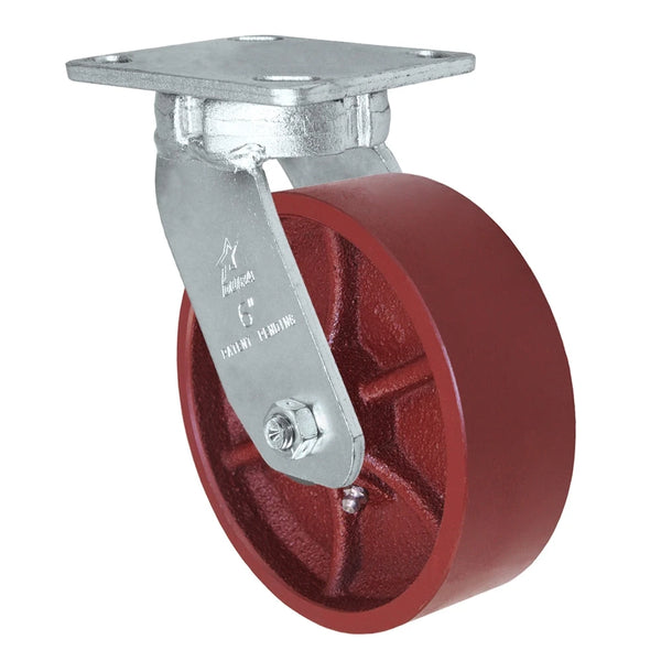 Kingpinless Heavy Duty 40 Series - 6" x 2" Ductile Steel Swivel Caster - 2000 lb Capacity, Choose between Top Plate Size and bearing Durastar