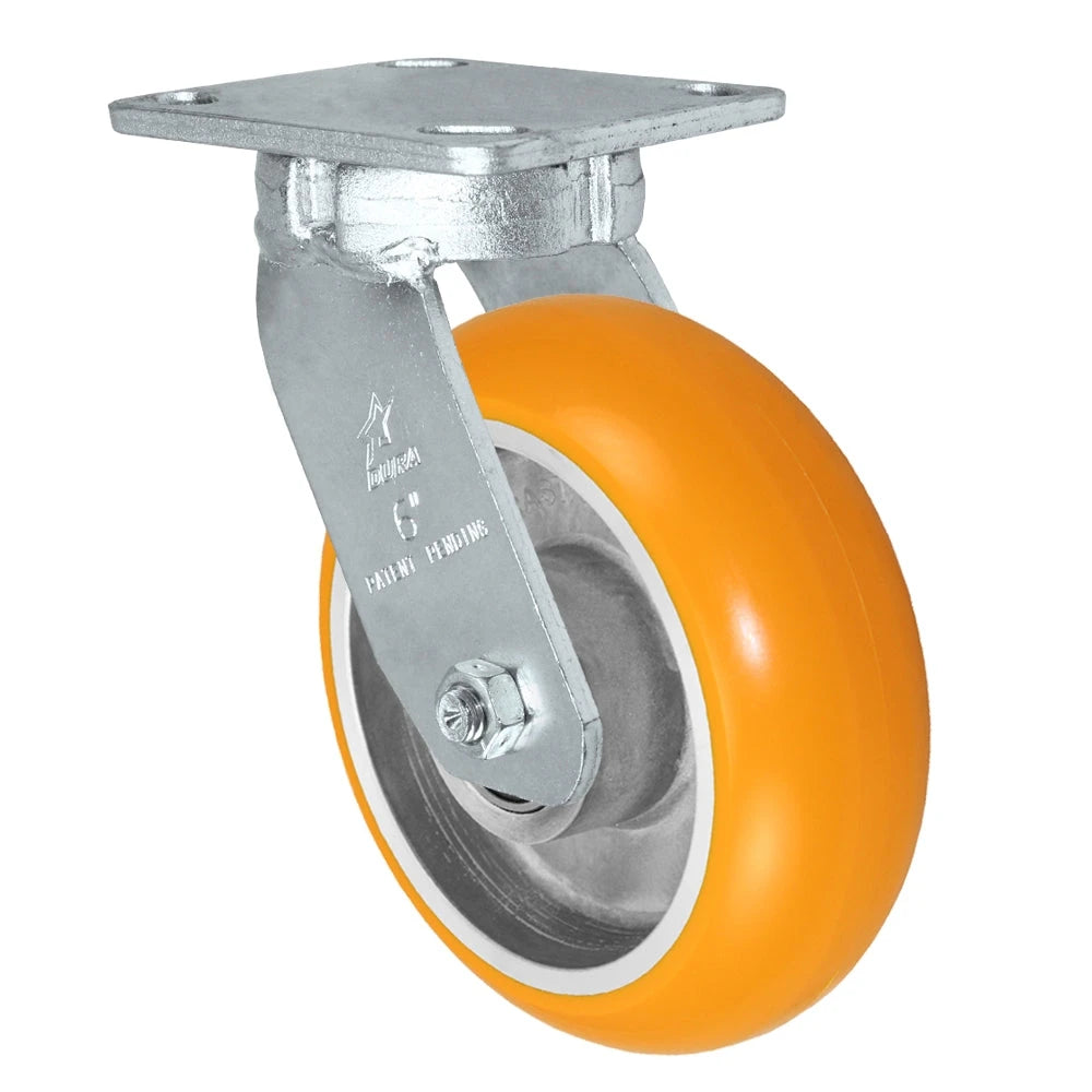 Kingpinless Heavy Duty 40 Series - 6" x 2" SIRIUS Heavy Duty Donut Polyurethane on Aluminum Swivel Caster - 1500 lb Capacity, Choose between Top Plate Size and bearing Durastar