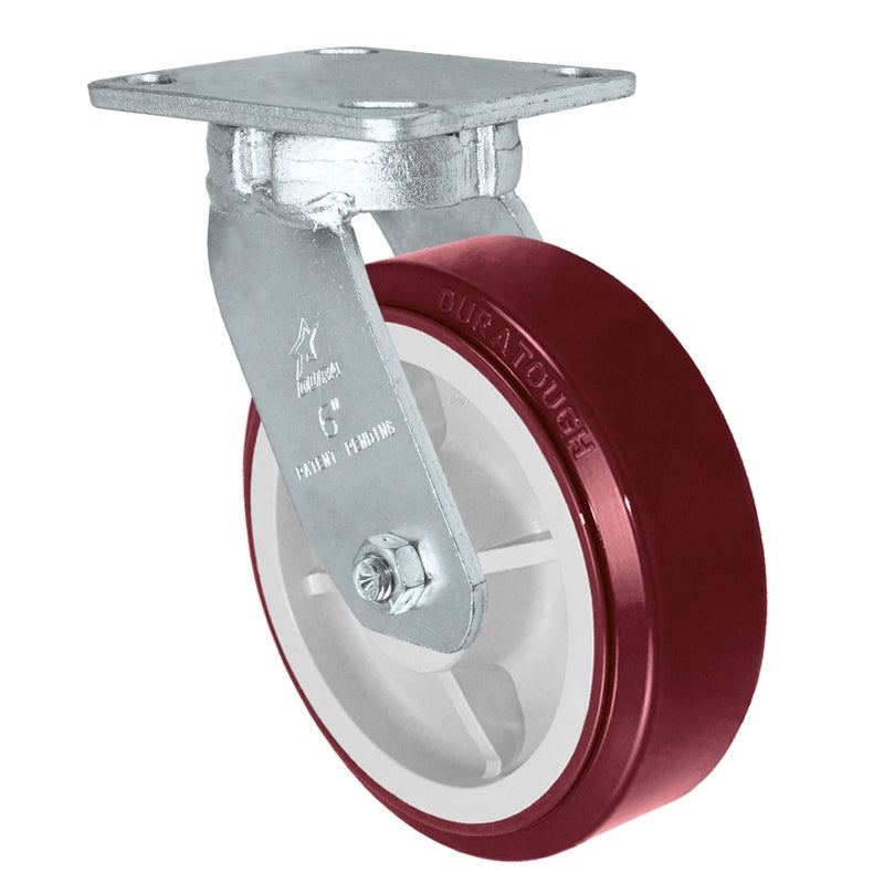 Kingpinless Heavy Duty 40 Series - 6" x 2" DURATOUGH Polyurethane on Polyolefin Swivel Caster - 900 lb Capacity, Choose between Top Plate Size and bearing Durastar
