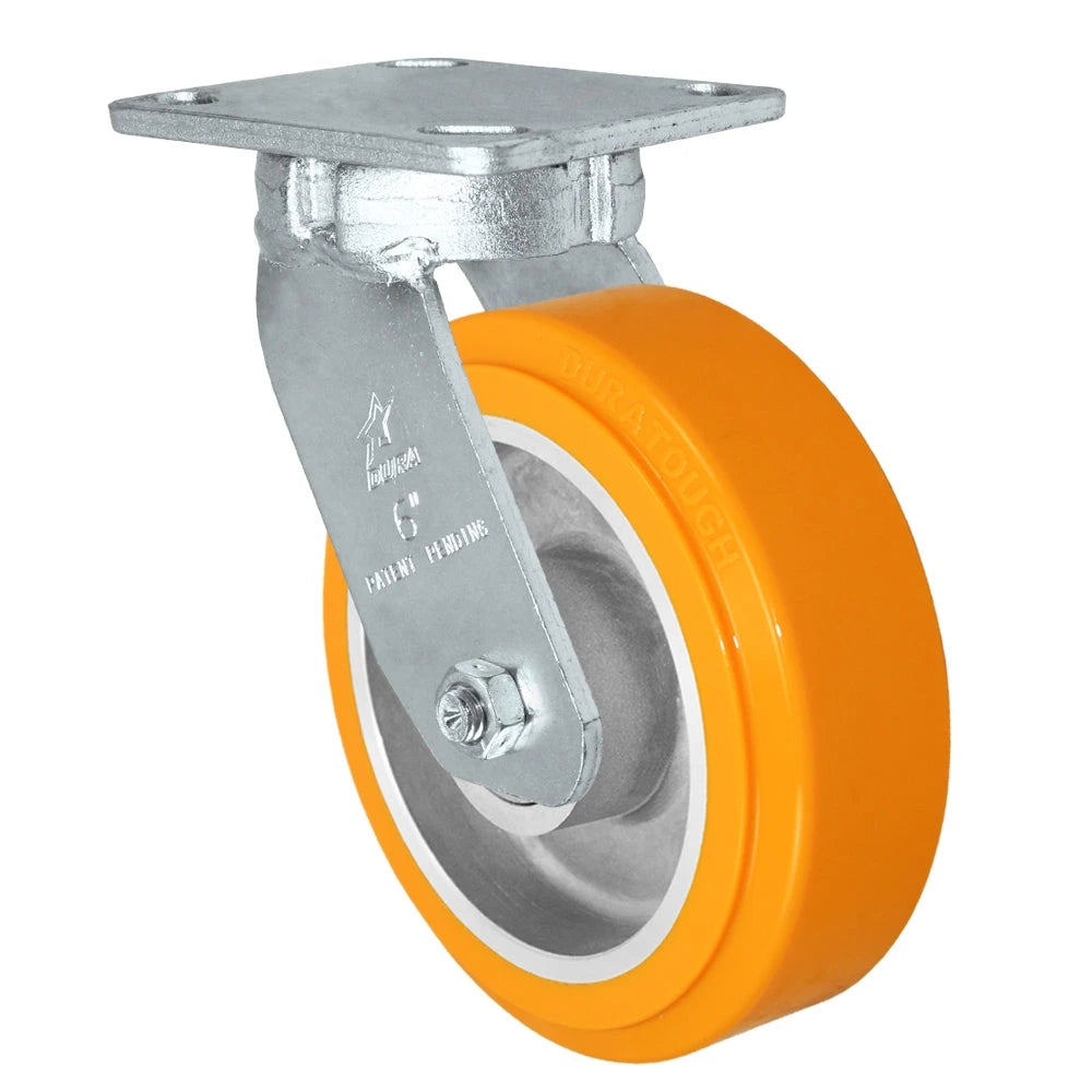 Kingpinless Heavy Duty 40 Series - 6" x 2" SIRIUS Heavy Duty Polyurethane on Aluminum Swivel Caster - 1500 lb Capacity, Choose between Top Plate Size and bearing Durastar