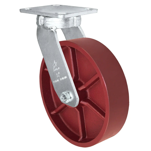 Kingpinless Heavy Duty 40 Series - 8" x 2" Ductile Steel Swivel Caster - 2000 lb Capacity, Choose between Top Plate Size and bearing Durastar