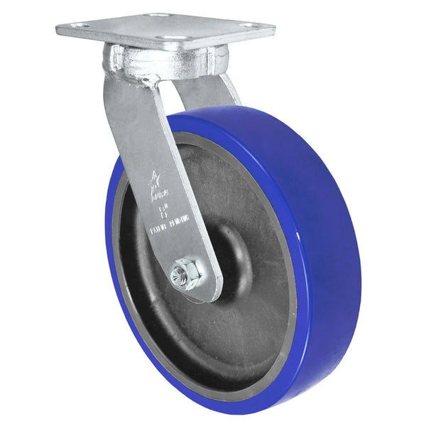 Kingpinless Heavy Duty 40 Series - 8" x 2" Polyurethane on Glass-filled Nylon - MU (10mm Thick Tread) Swivel Caster - 1400 lb Capacity, Choose between Top Plate Size and bearing Durastar