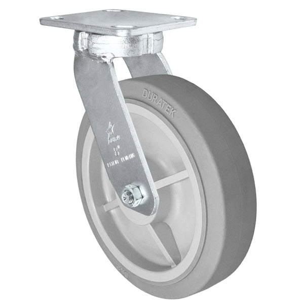 Kingpinless Heavy Duty 40 Series - 8" x 2" Duratek High Tech Rubber Swivel Caster - 675 lb Capacity, Choose between Top Plate Size and bearing Durastar