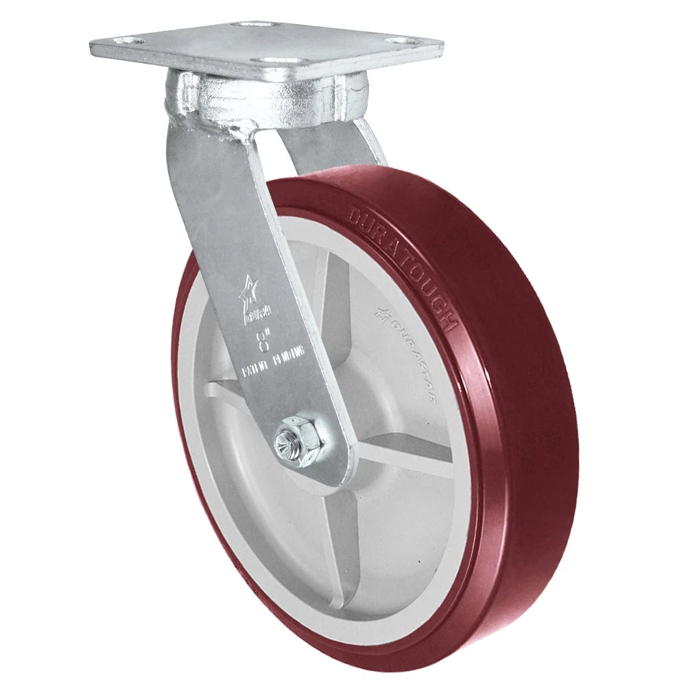 Kingpinless Heavy Duty 40 Series - 8" x 2" DURATOUGH Polyurethane on Polyolefin Swivel Caster - 1000 lb Capacity, Choose between Top Plate Size and bearing Durastar