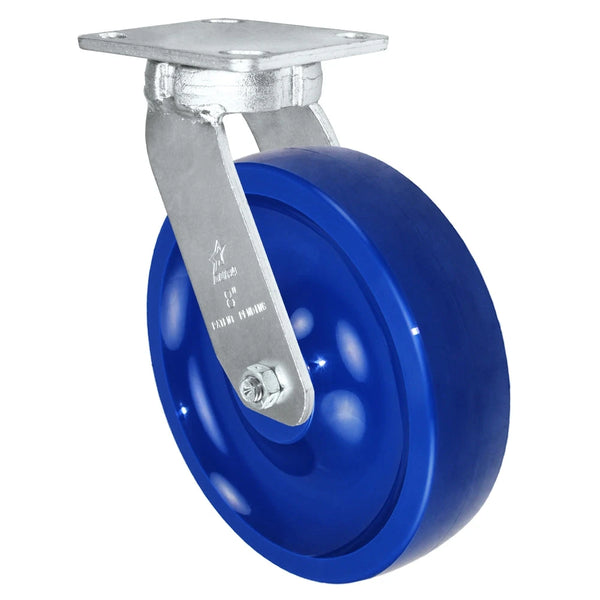 Kingpinless Heavy Duty 40 Series - 8" x 2" Solid Polyurethane Swivel Caster - 1400 lb Capacity, Choose between Top Plate Size and bearing Durastar