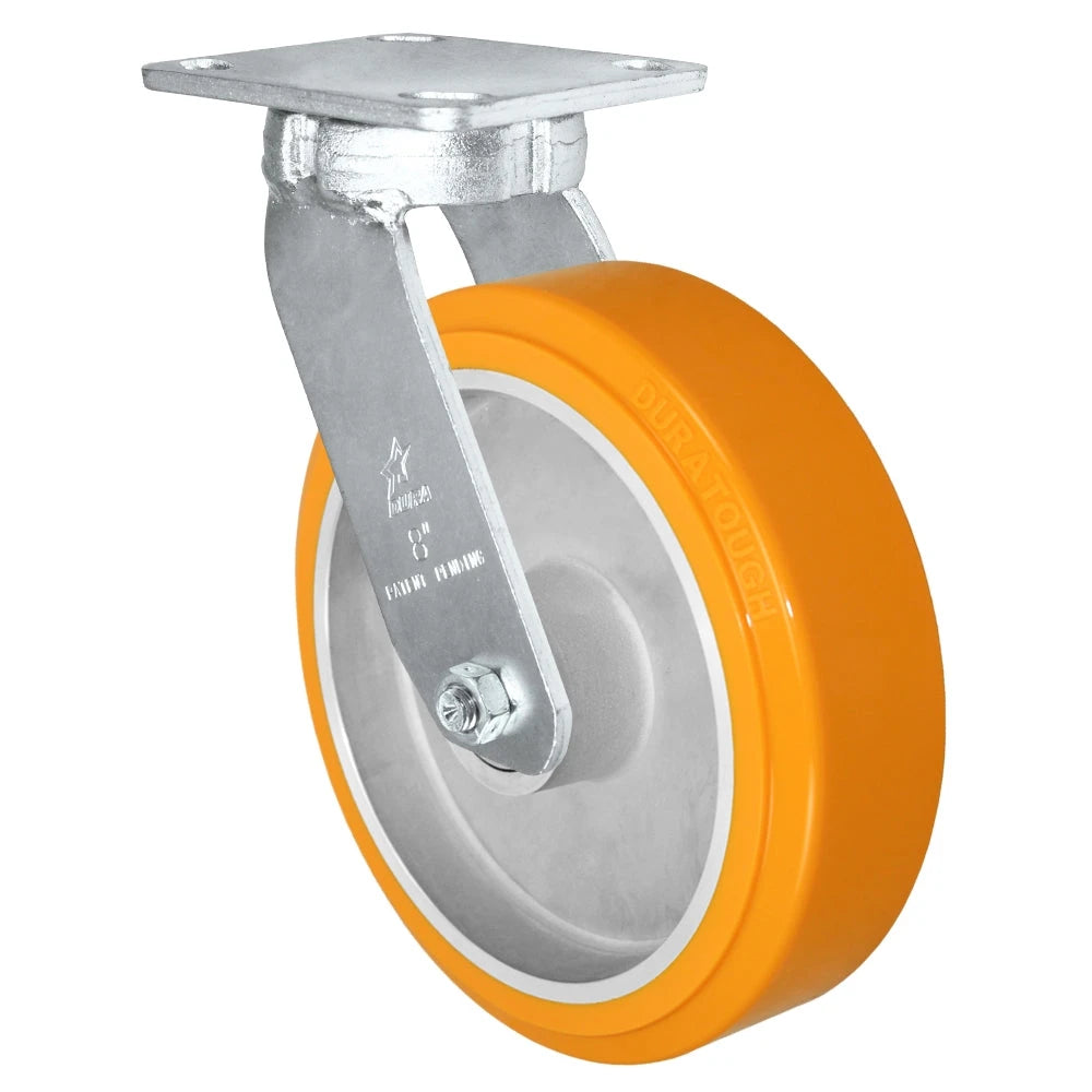 Kingpinless Heavy Duty 40 Series - 8" x 2" SIRIUS Heavy Duty Polyurethane on Aluminum Swivel Caster - 2000 lb Capacity, Choose between Top Plate Size and bearing Durastar