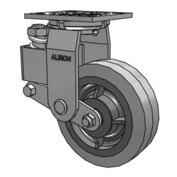 6"x2" Spring-Loaded Rubber Swivel Caster | 500 lb Capacity | 4"x4.5" Plate | 40XS06201S Albion-Casters